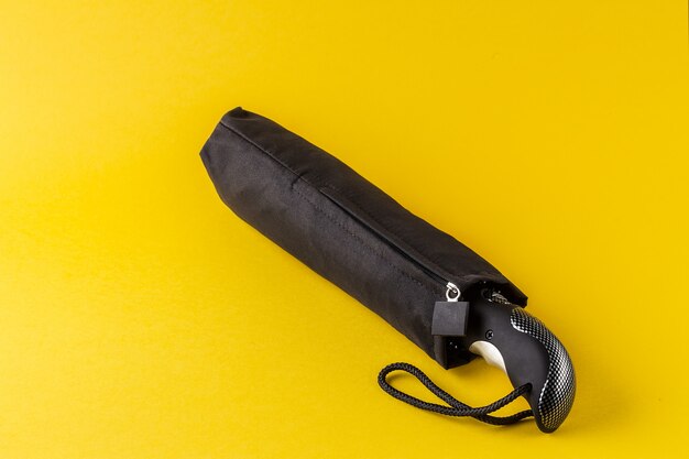 Black umbrella with automatic open and close button.