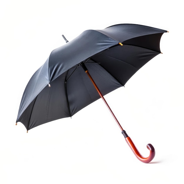 a black umbrella with a red handle is open and the word quot s quot on it