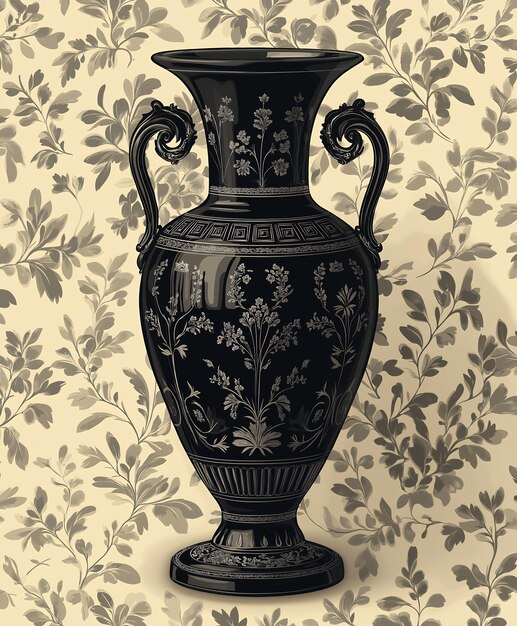 Photo a black vase with a floral pattern on it