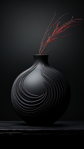 Photo a black vase with a flower in it that says  vase