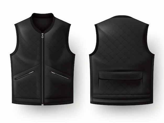 Photo black vest jacket template front and back view