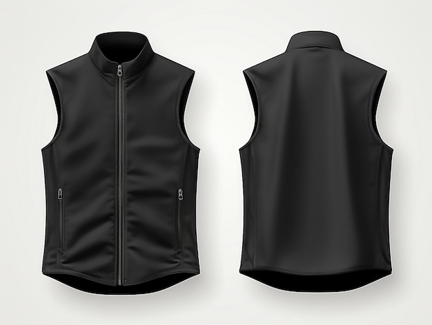 Photo black vest jacket template front and back view