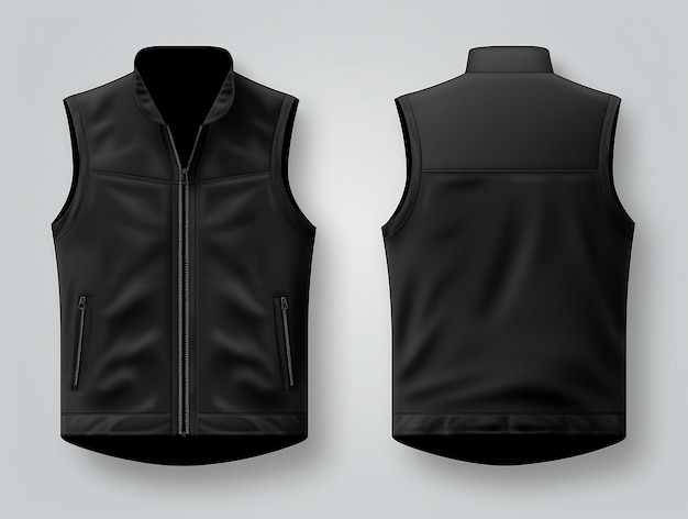 Photo black vest jacket template front and back view