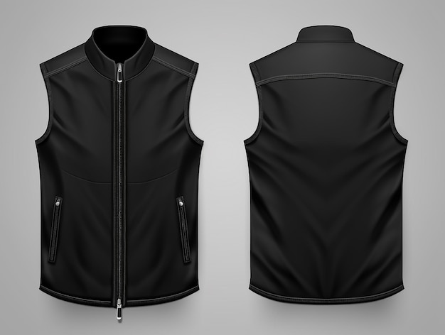 Photo black vest jacket template front and back view