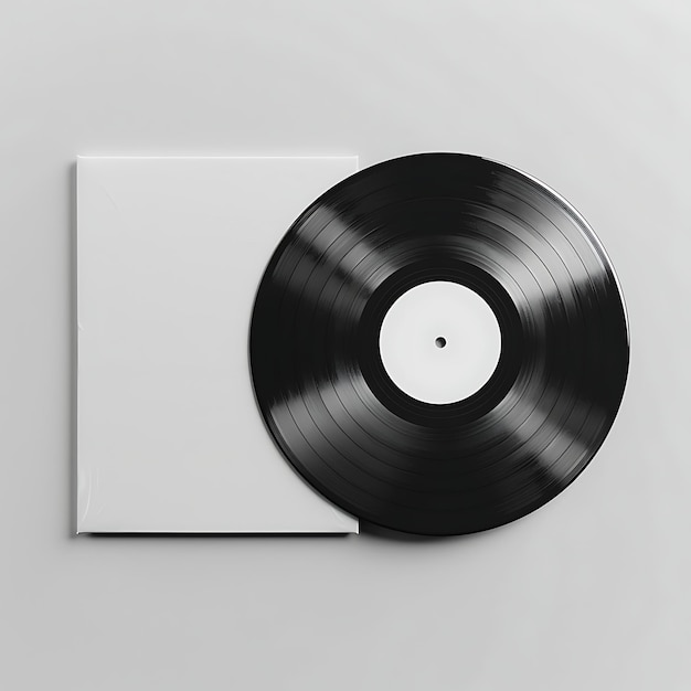 Photo black vinyl records on a gray background 3d rendering mock up