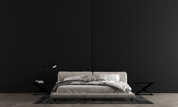 Black wall bedroom have modern bed and decoration,mock up interior,3d rendering