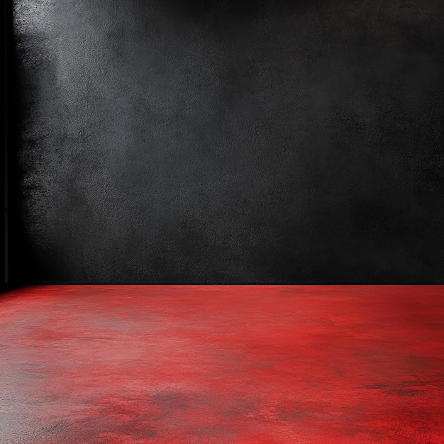 black wall in an empty room with a red floor studio