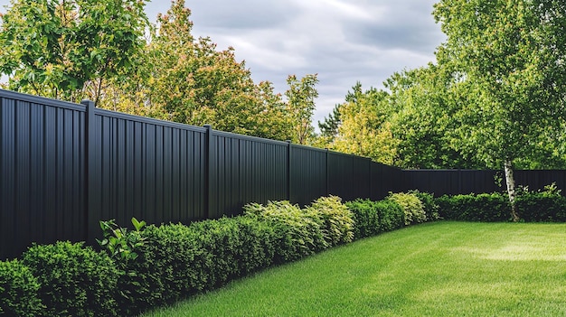 a black wall with a fence in the middle of it