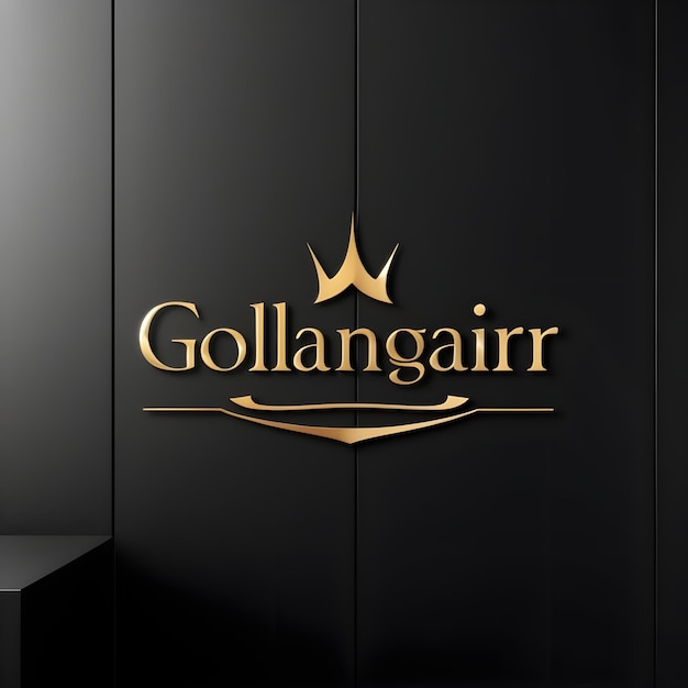 a black wall with gold crown and crown logo on it