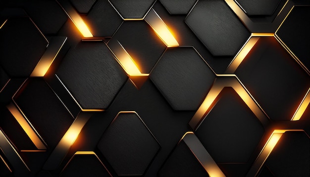 a black wall with gold tiles and a black background