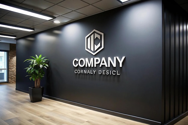 a black wall with a logo for company company