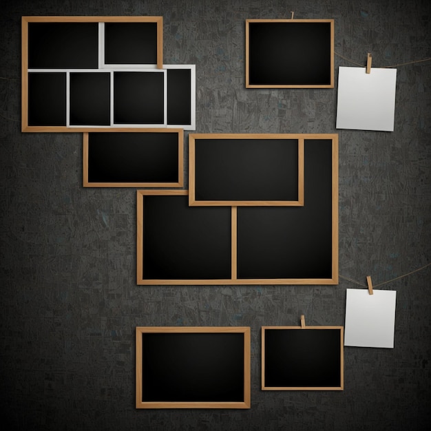 a black wall with several frames and one with one that says quot photo quot