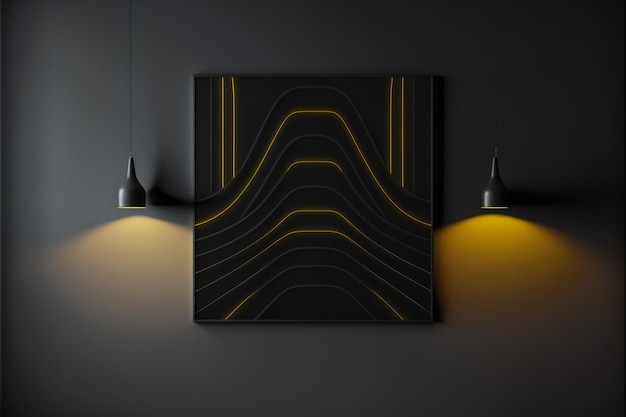 black wall with yellow line minimalist design interior