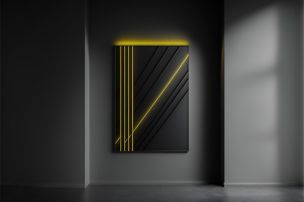 black wall with yellow line minimalist design interior