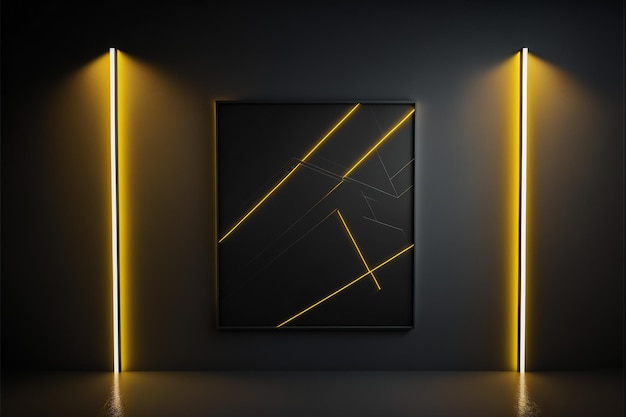 black wall with yellow line minimalist design interior