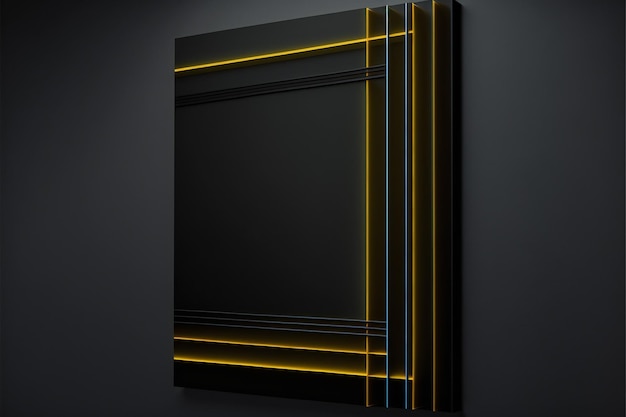 black wall with yellow line minimalist design interior