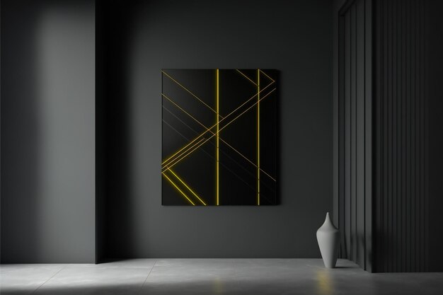 black wall with yellow line minimalist design interior