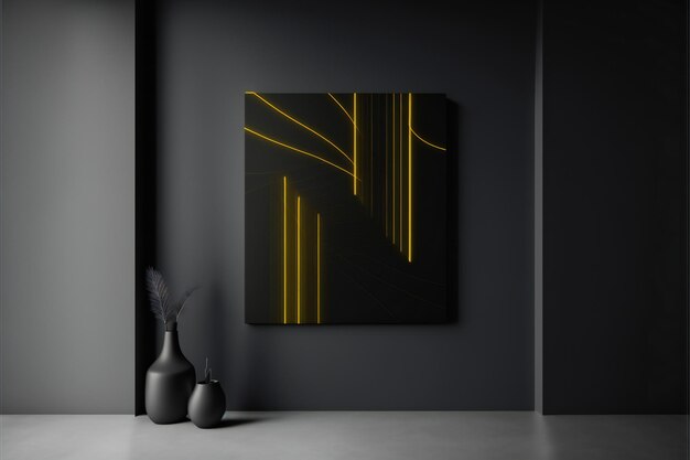 black wall with yellow line minimalist design interior