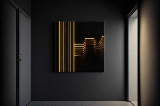 black wall with yellow line minimalist design interior