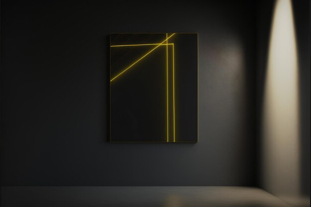 black wall with yellow line minimalist design interior