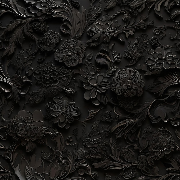 a black wallpaper with a black background with a black flower on it