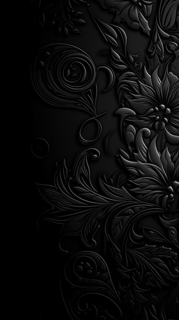 Black wallpaper with a floral pattern