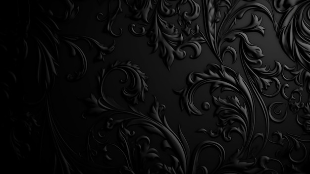 Black wallpaper with a floral pattern