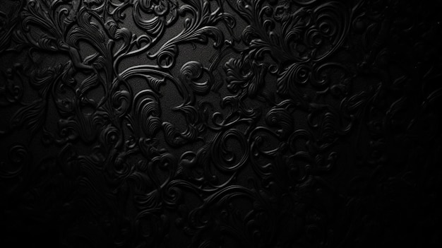 Black wallpaper with a floral pattern