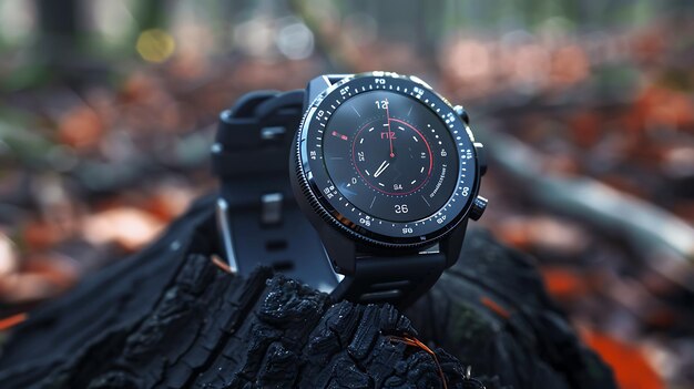 Photo a black watch with a red dial and black dials on the face