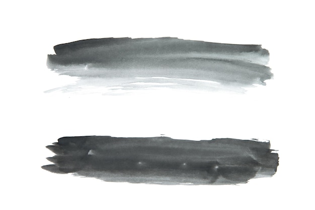 Black Watercolor Abstract painted ink strokes set on watercolor paper