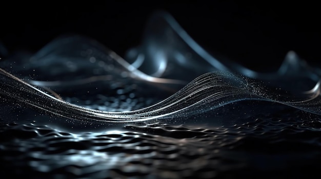 A Black Wavy Bokeh Shiny Abstract Background Generative AI