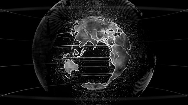 Black and white 3D rendering of earth technology business and communications background earth globe