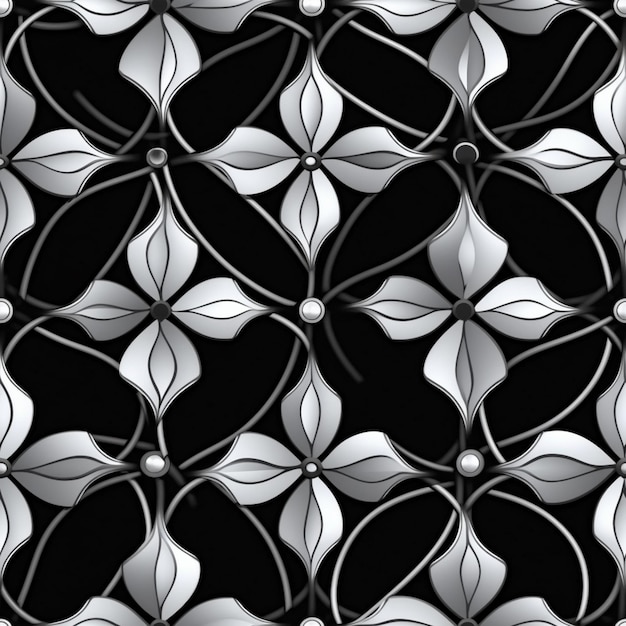 A black and white abstract background with a silver flower generative ai