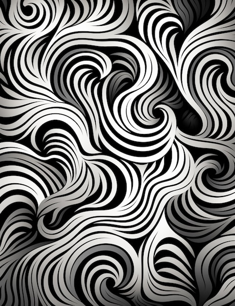 a black and white abstract background with swirls and waves generative ai