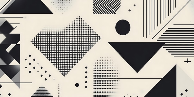 a black and white abstract design with circles and dots