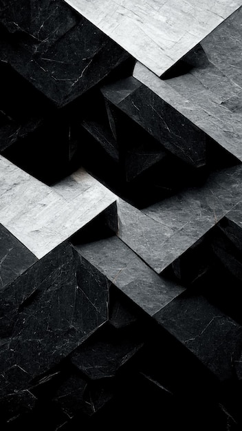 Black and white abstract geometric background with stone texture. Digital illustration