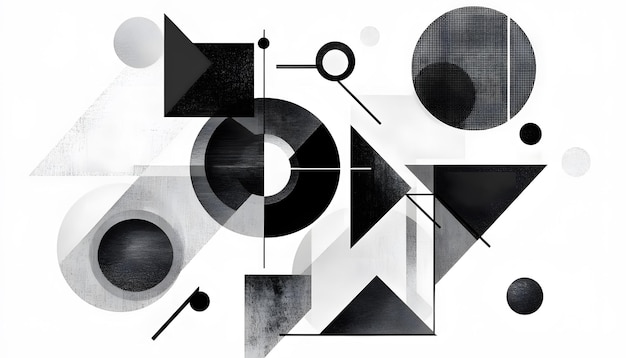 Photo a black and white abstract painting of a geometric design with a black and white background