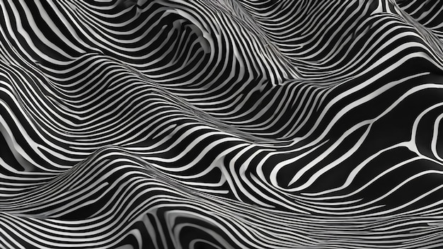 A black and white abstract pattern of wavy lines