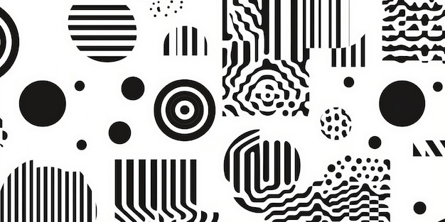 a black and white abstract pattern with circles and circles