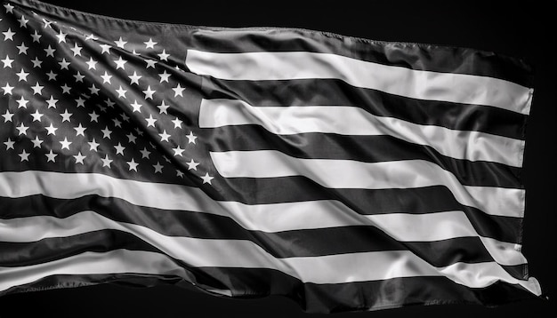 Photo black and white american flag waving on a black background