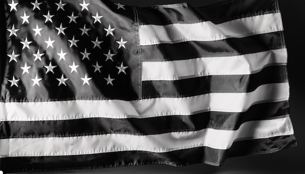 Photo black and white american flag waving on a black background