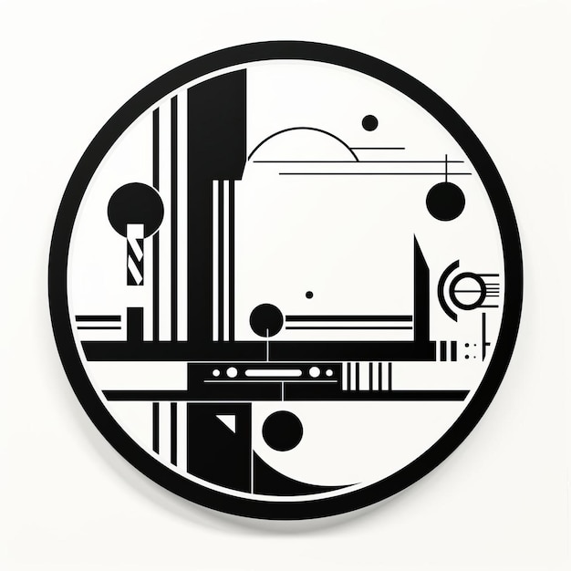 Photo black and white art deco logo with circle constructivism mirror illustration