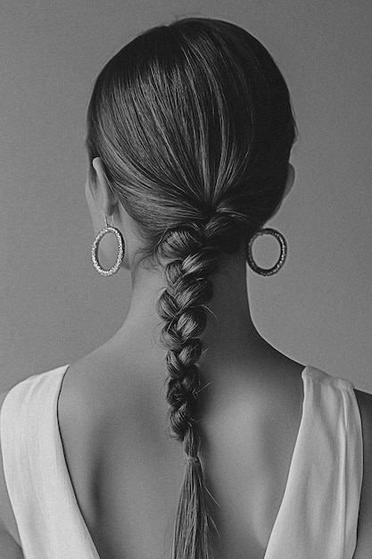 Photo black and white attractive hair model with her hair in an elegant low ponytail fashion photography