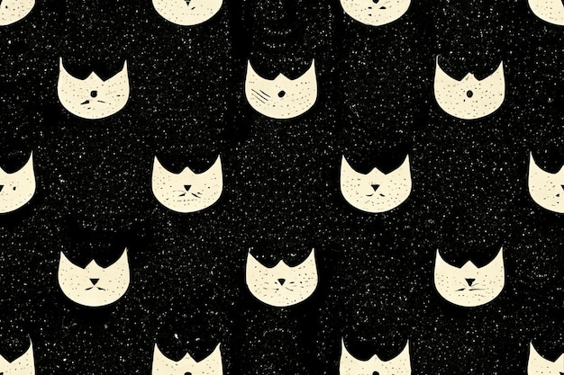 A black and white background with black cats and white faces.