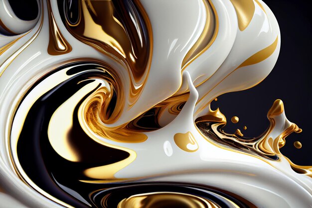 A black and white background with gold and white swirls.