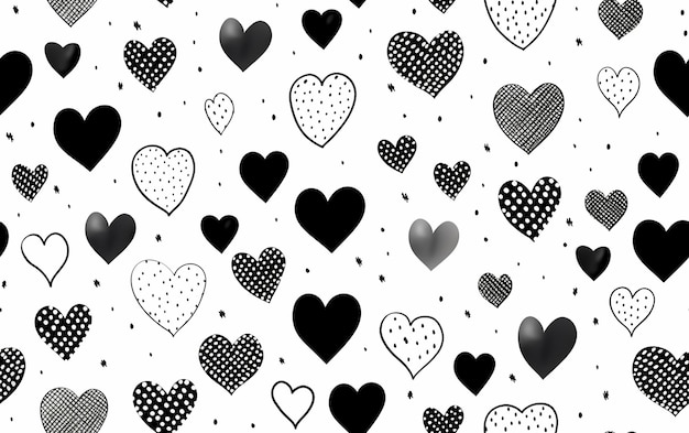 Photo a black and white background with hearts and hearts