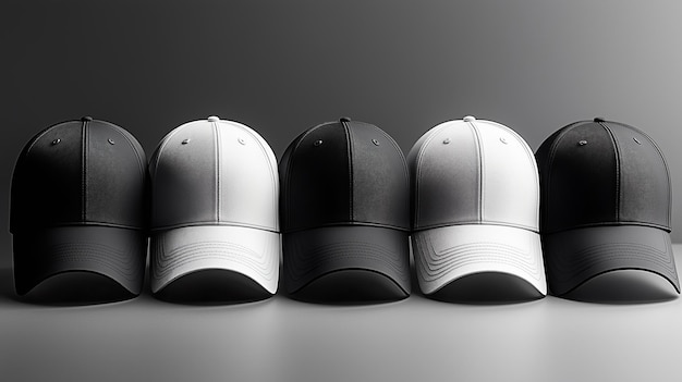 Black and White Baseball Caps Mockup Fashion Accessory Design