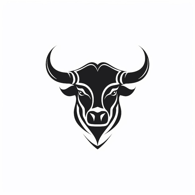 A black and white bull head with horns on a white background generative ai