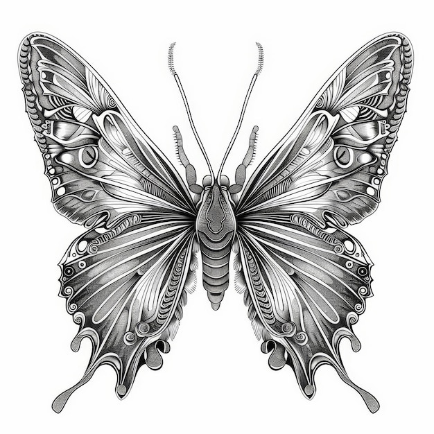 Black and white butterfly isolated on a white background Vector illustration