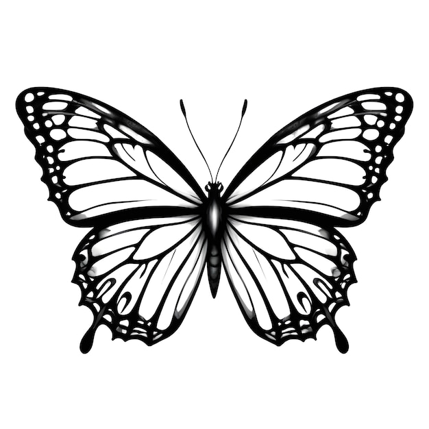 A black and white butterfly with intricate wing patterns